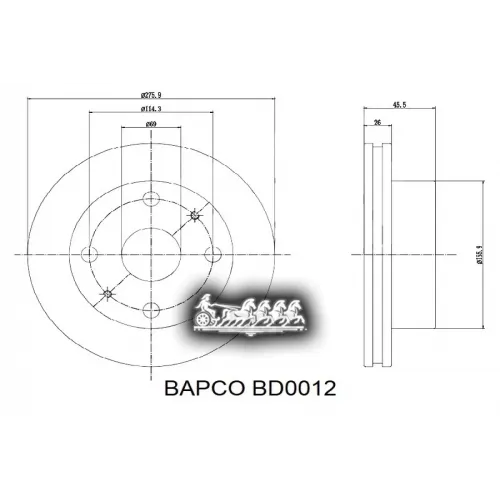 Диск Тормозной Mitsubishi Galant/Lancer 96- Перед. Вент. BAPCO 