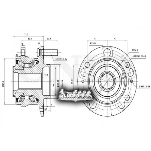 Ступица Колеса Kia/Hyundai Sorento/Santa Fe 01- Перед. Без Abs UNIO 