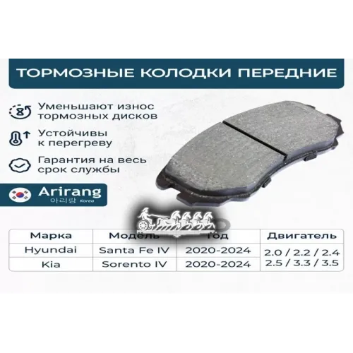 Колодки Тормозные Hyundai/Kia Santa Fe(Iv)/Sorento(Iv) 20- Перед. Arirang 