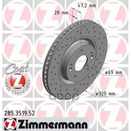 Диск Тормозной Спортивный (Цена За 1 Шт.) Zimmermann 285.3519.52