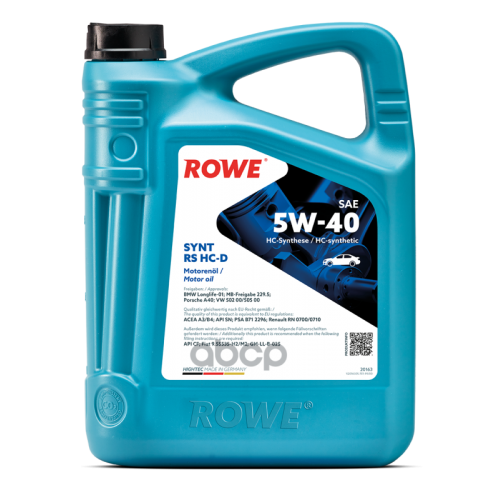 ROWE Масло Моторное 5W40 Rowe 5Л Нс-Синтетика Hightec Synt Rs Hc-D A3/B4 Sn/Cf