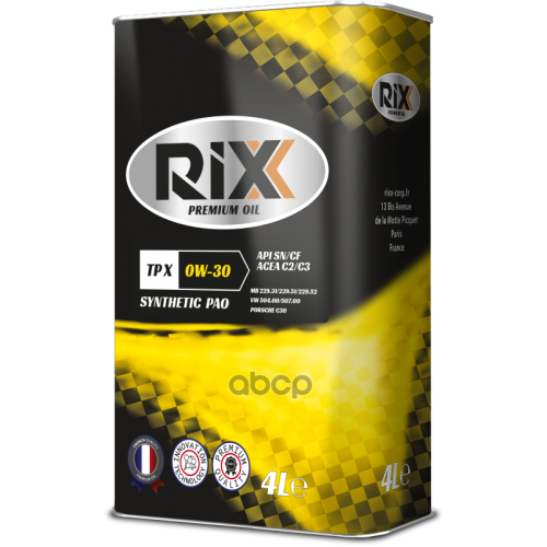 RIXX Rixx Tp X 0W-30 Sn/Cf C2/C3 Масло Моторное Синт. 4L