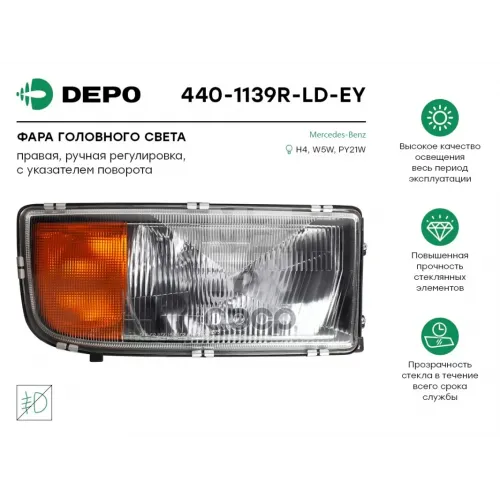 Фара Головного Света.желтый Поворотник [С Ручной Регулировкой] Mb Actros &rsquo;96 Depo 
