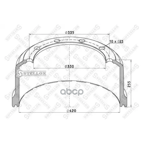 Торм.барабан 420X200/215 H=256 D=300/335 N10x23 Saf Sk/Rs9042/20 Stellox 