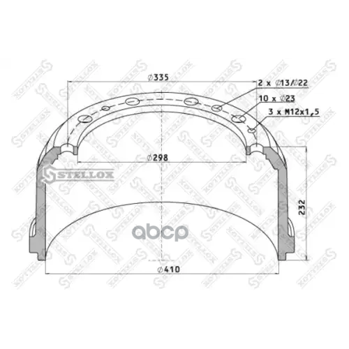 Торм.барабан 410X180/187 H=232 D=298/335 N10x23 Man F2000/90/M2000/90/Tga Stellox 